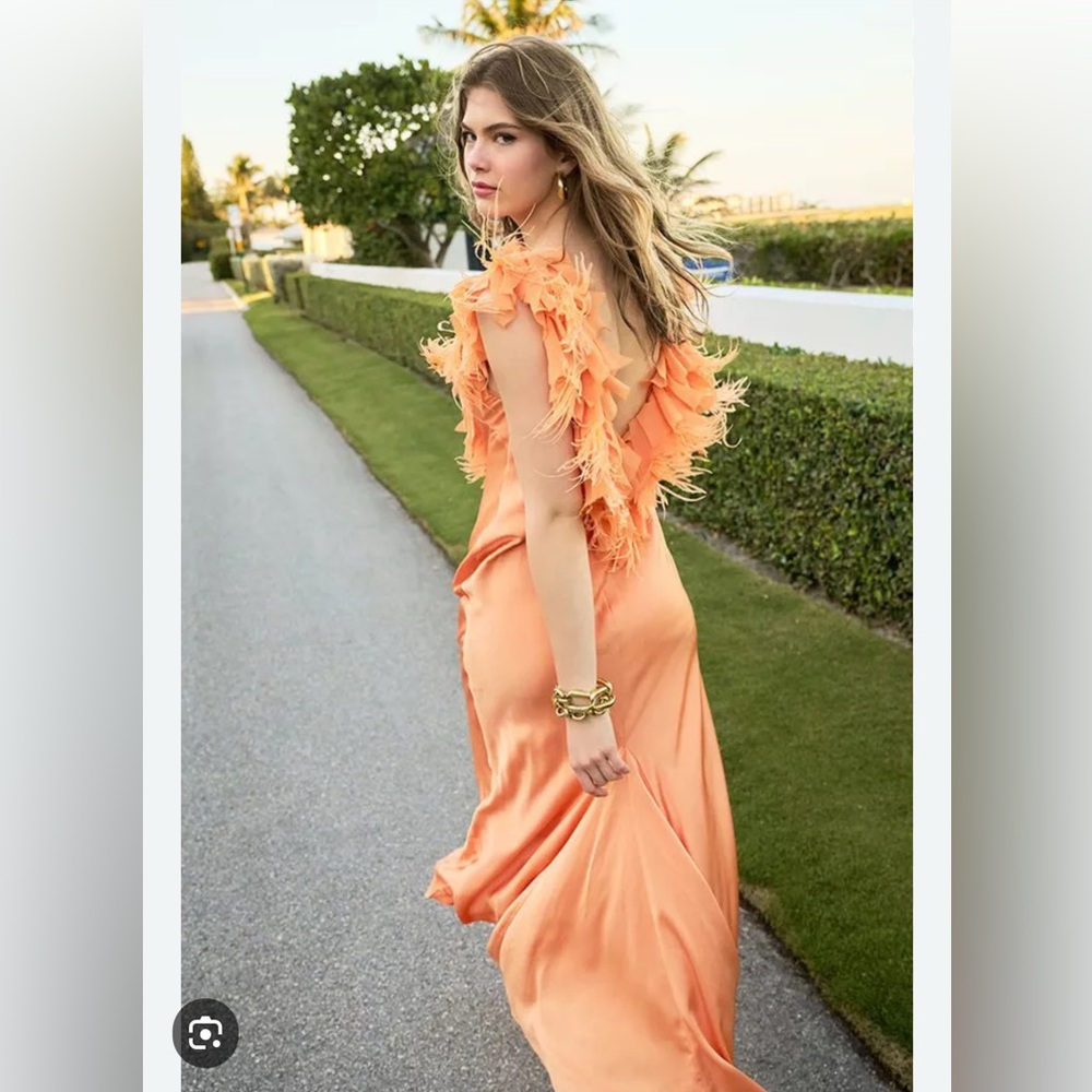 LoveShackFancy Orange Feathered Dress